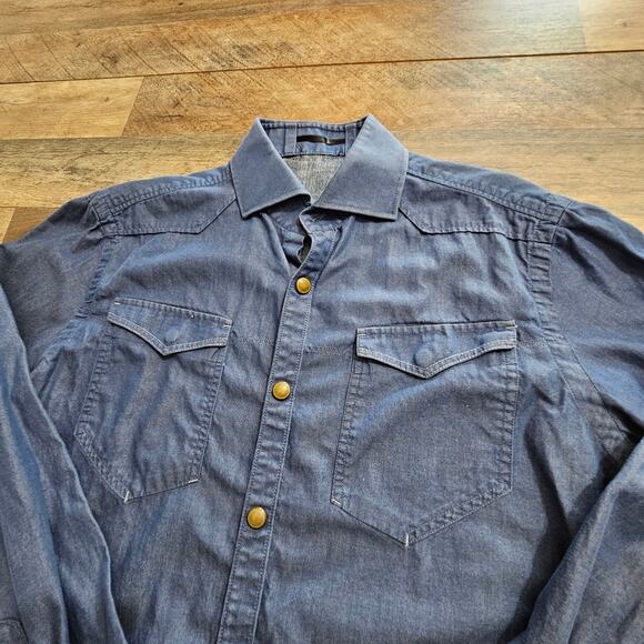 RAW Correctline By G-Star Mens Blue Snap Shirt Chambray Western Casual Barn - Picture 4 of 15